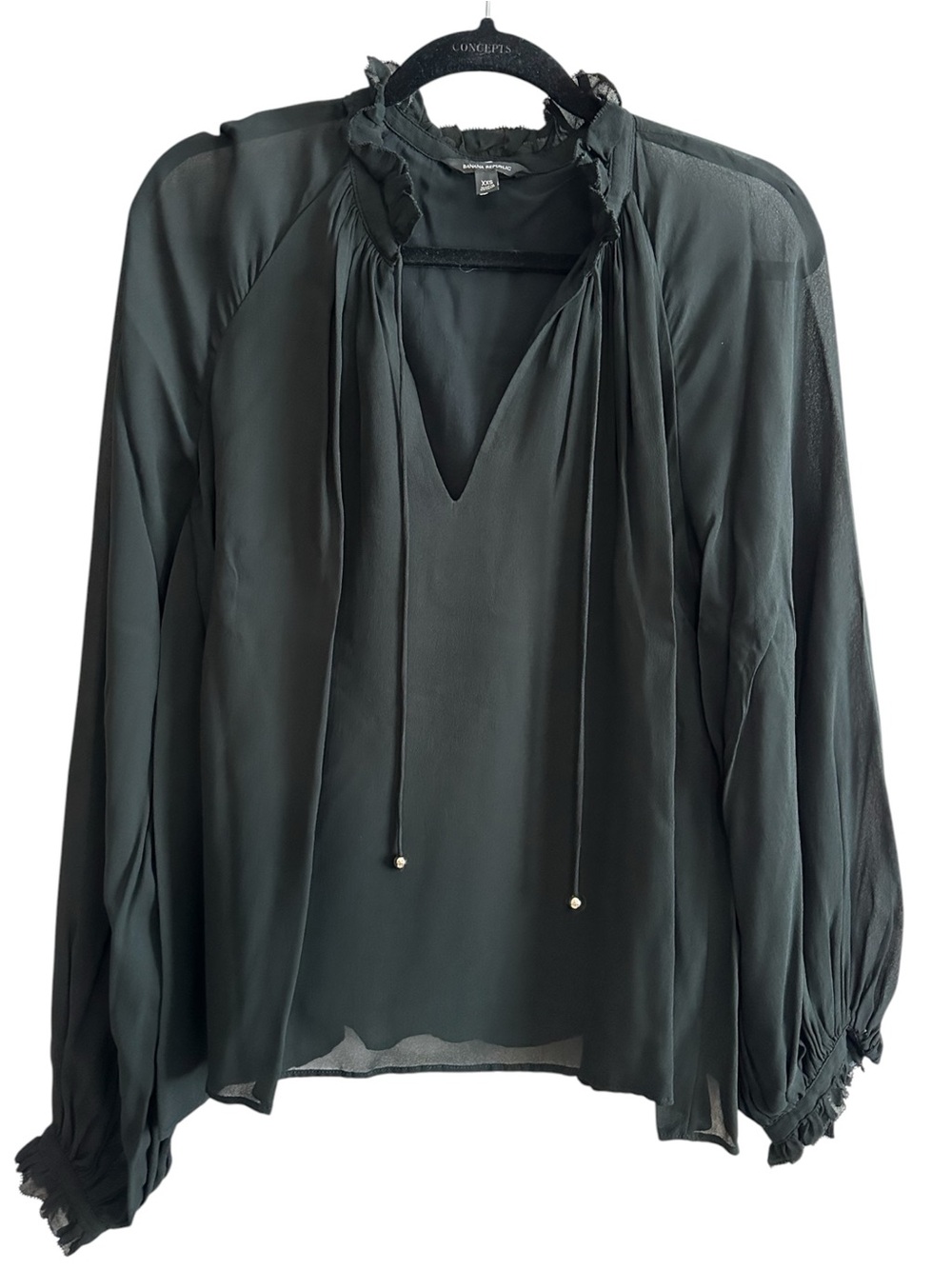 Banana Republic Black Ruffle Tie Neck Blouse XXS